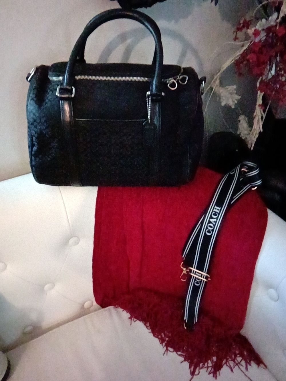 Coach Black Signature Mini Boston Rowan Satchel with Detachable Adjustable Strap